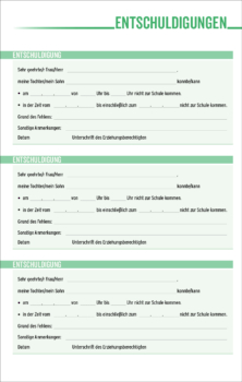 Smart Design SchülerPlaner - Entschuldigungen Seite