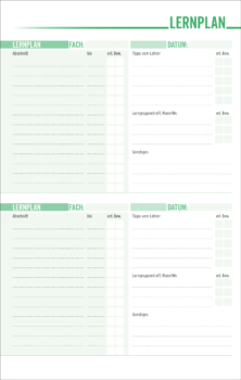 Smart Design SchülerPlaner - Lernplan Seite