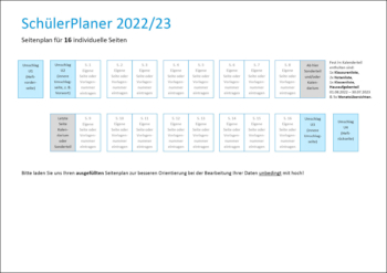 Seitenplan für 16 Seiten SchülerPlaner 2022/2023