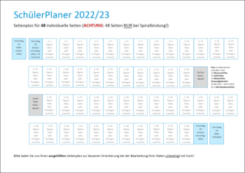 Seitenplan für 48 Seiten SchülerPlaner 2022/2023
