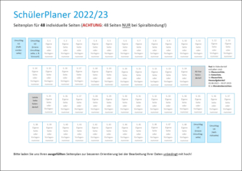 Seitenplan 2022/2023 für 48 indiv. Seiten SchülerPlaner