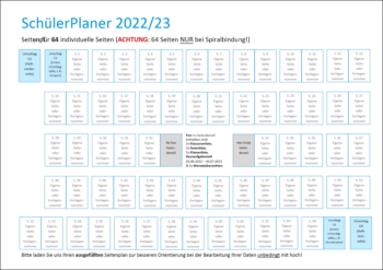 Seitenplan für 64 Seiten SchülerPlaner 2022/2023
