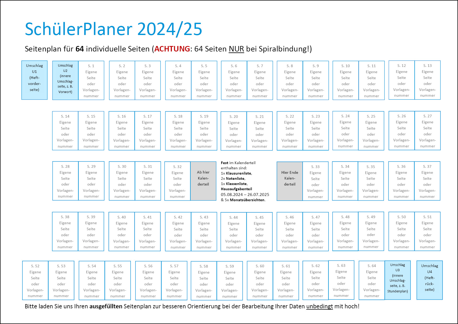 Seitenplan für 64 Seiten SchülerPlaner 2022/2023