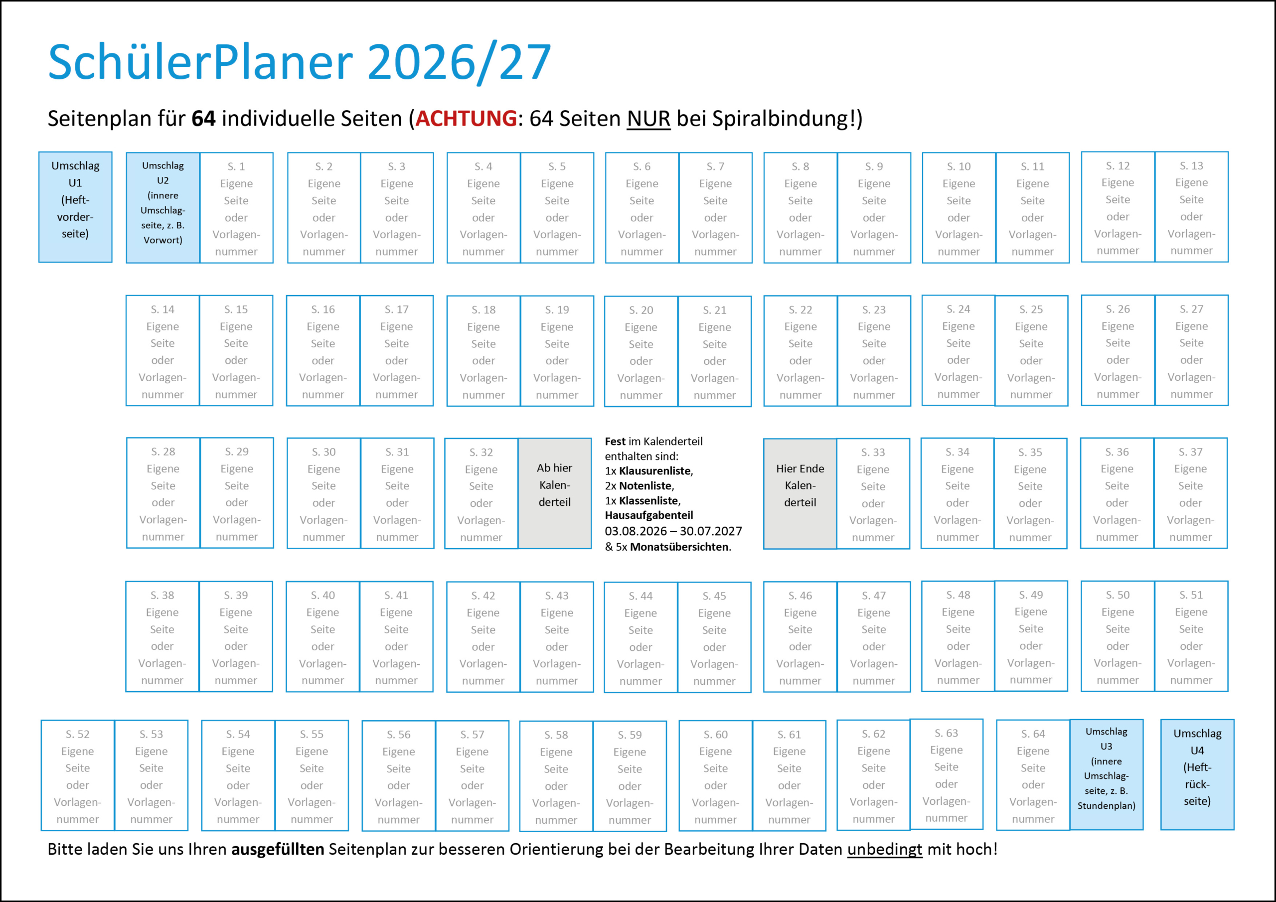 Seitenplan für 64 Seiten SchülerPlaner 2022/2023