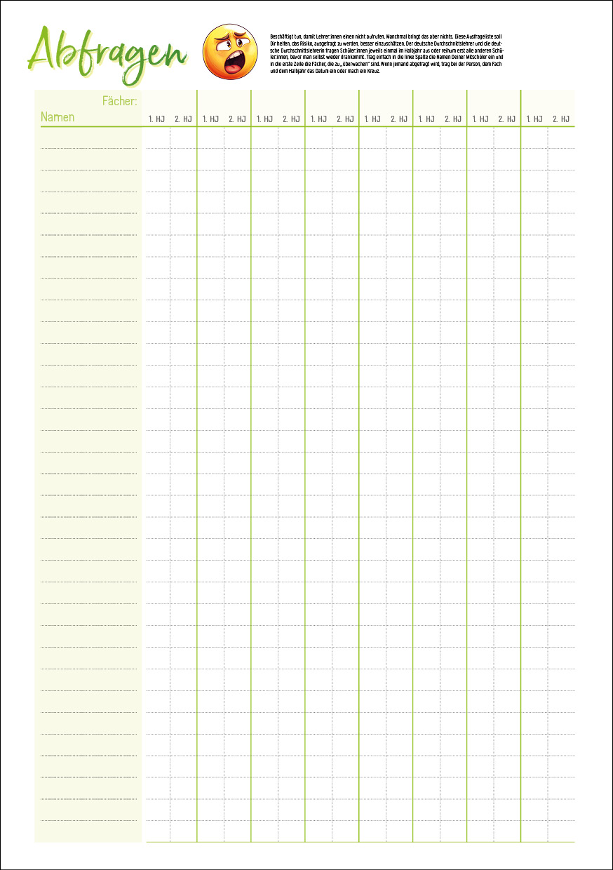 Häfft Design SchülerPlaner - Abfragen Seite