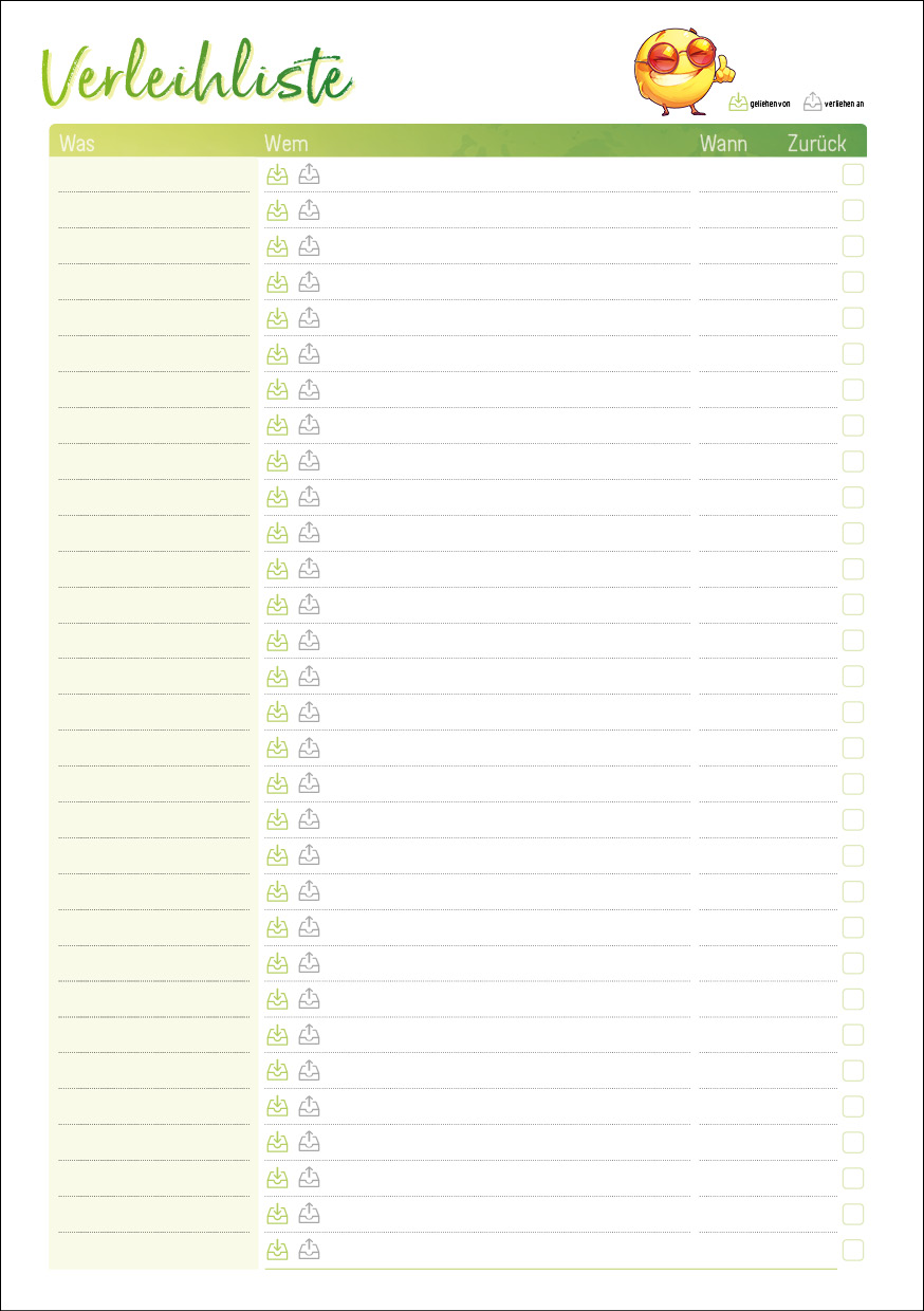 Häfft Design SchülerPlaner - Verleihliste Seite