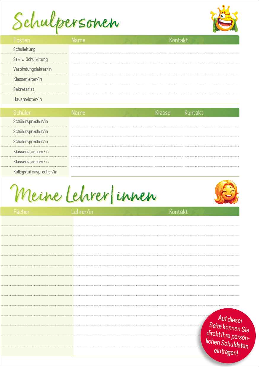 Häfft Design SchülerPlaner - Schulpersonen Seite