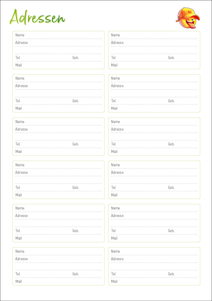 Häfft Design SchülerPlaner - Adressen Seite
